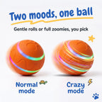 BorkBall Disco 2 mode interactive dog ball comparing gentle normal mode and fast crazy mode
