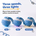 BorkBall Tug 3 mode interactive dog ball comparing fast, slow and interactive light modes