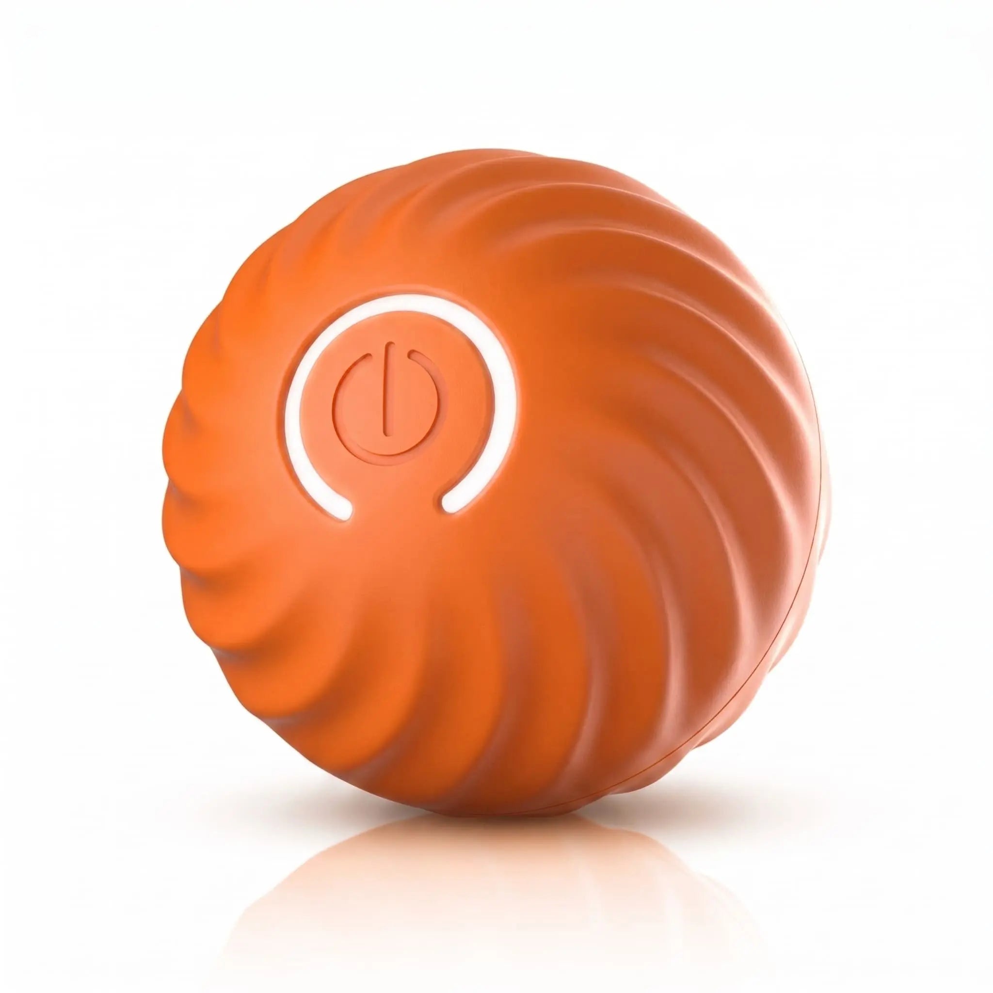 BorkBall Zoom orange gravity jumping dog ball with ribbed swirl shell and glowing power button