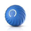 BorkBall Zoom blue gravity jumping dog ball with ribbed swirl shell and glowing power button on white background