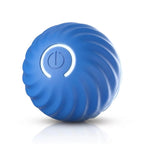 BorkBall Zoom blue gravity jumping dog ball with ribbed swirl shell and glowing power button on white background
