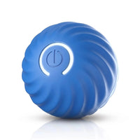BorkBall Zoom blue gravity jumping dog ball with ribbed swirl shell and glowing power button on white background