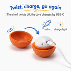 BorkBall Zoom twisted open to charge its sealed core by USB Type C cable